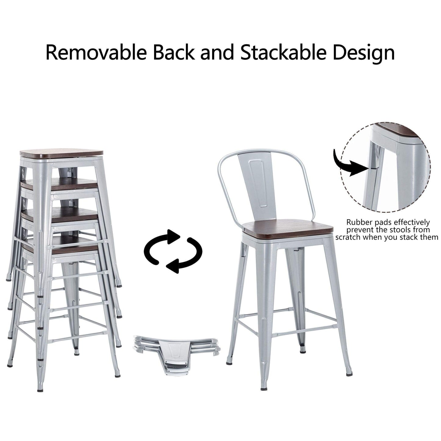 Tabourets de bar Andeworld style farmhouse, tabourets de bar hauteur comptoir, lot de 4 - Lot de 4