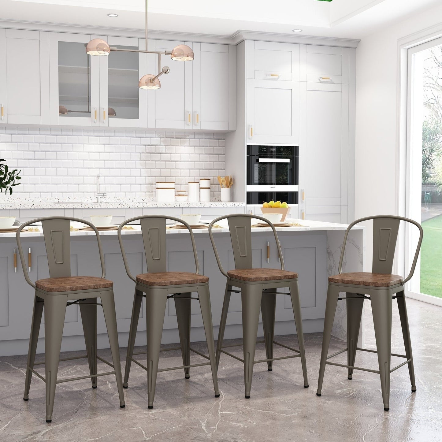 Tabourets de bar Andeworld style farmhouse, tabourets de bar hauteur comptoir, lot de 4 - Lot de 4