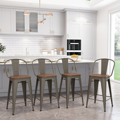 Tabourets de bar Andeworld style farmhouse, tabourets de bar hauteur comptoir, lot de 4 - Lot de 4