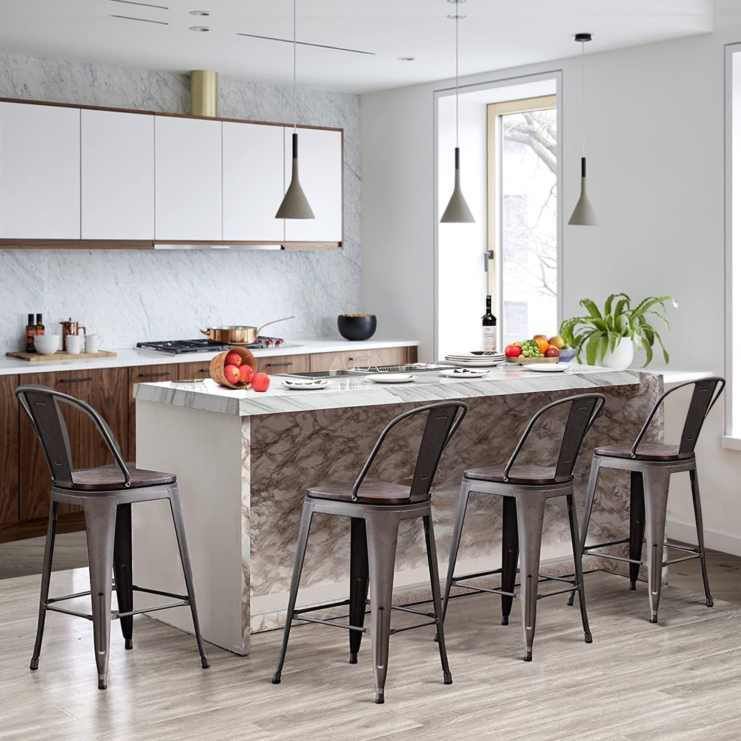 Tabourets de bar Andeworld style farmhouse, tabourets de bar hauteur comptoir, lot de 4 - Lot de 4