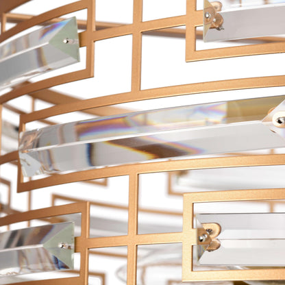 Suspension Anita avec abat-jour tambour et prismes en verre transparent