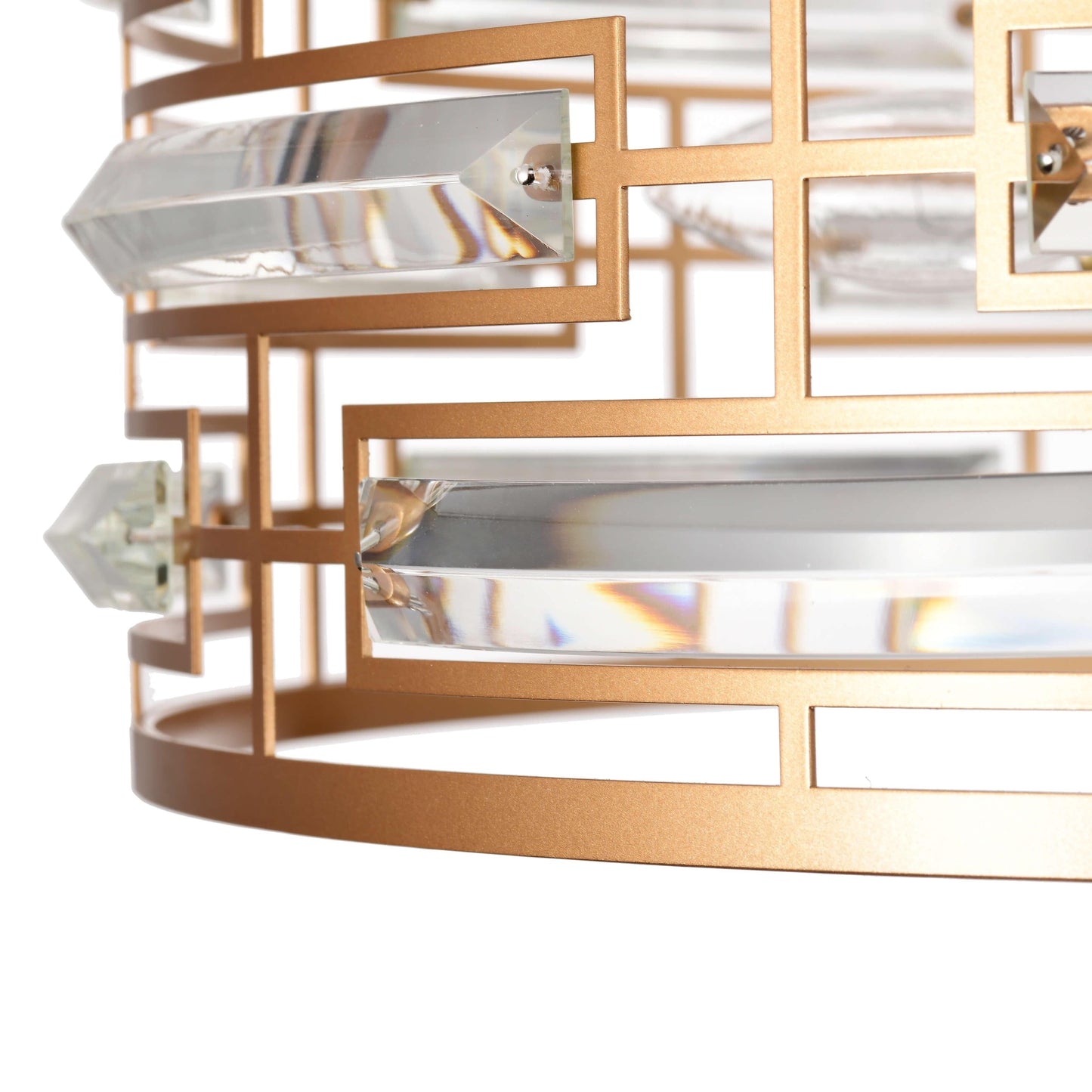 Suspension Anita avec abat-jour tambour et prismes en verre transparent