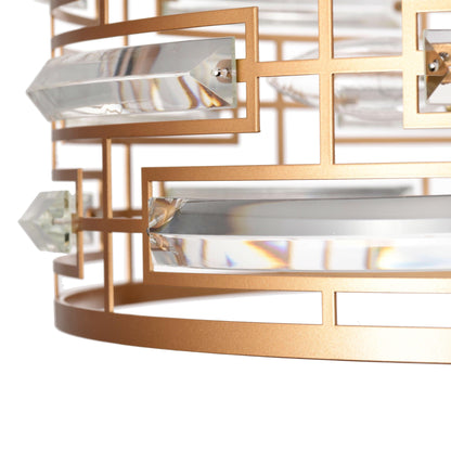 Suspension Anita avec abat-jour tambour et prismes en verre transparent