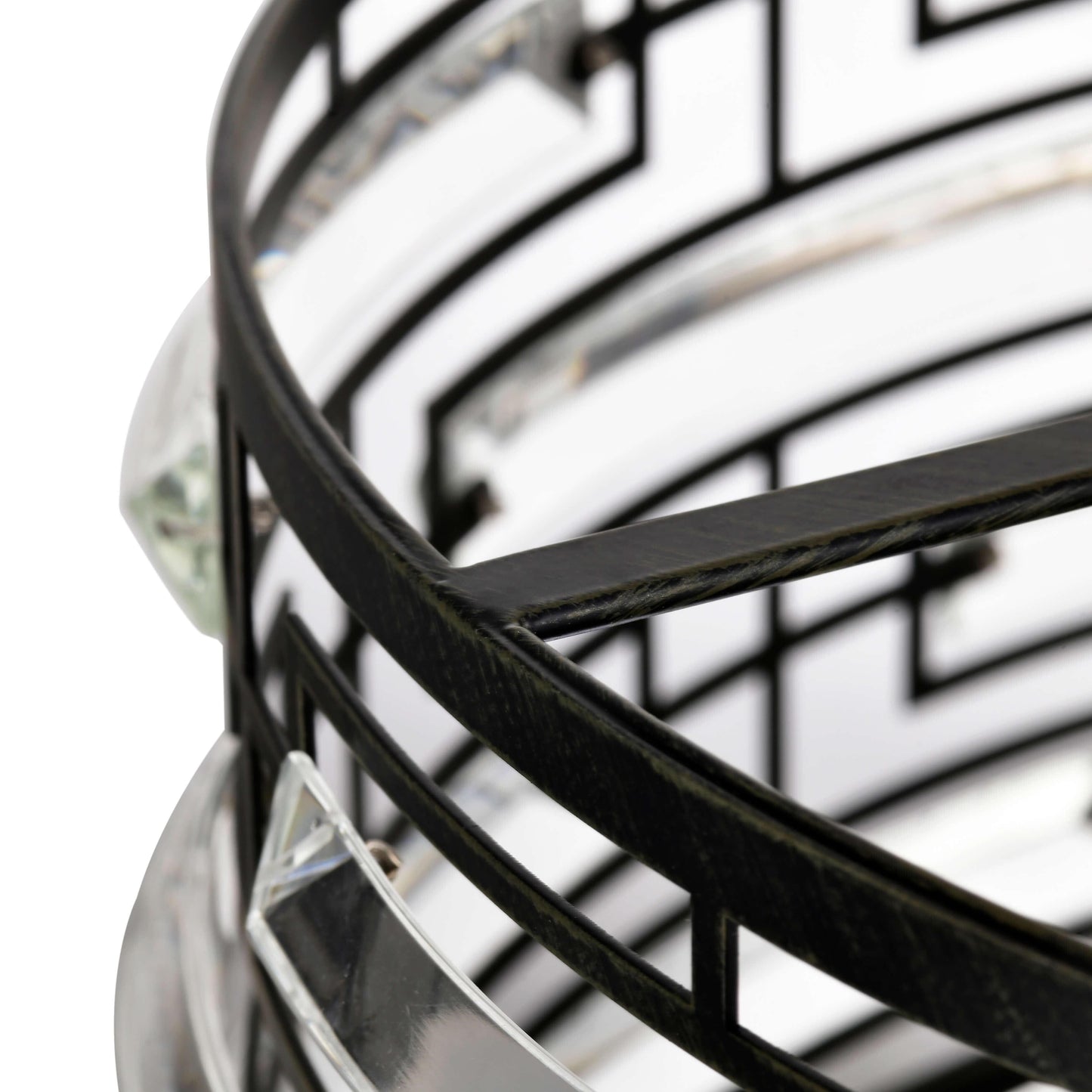 Suspension Anita avec abat-jour tambour et prismes en verre transparent