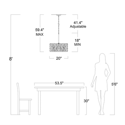 Suspension Anita avec abat-jour tambour et prismes en verre transparent