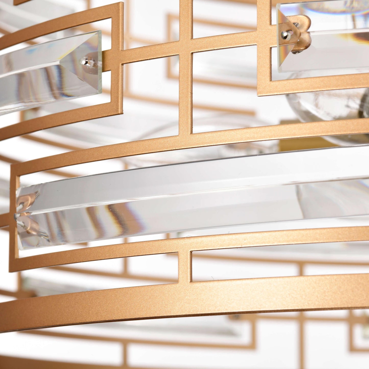 Suspension Anita avec abat-jour tambour et prismes en verre transparent