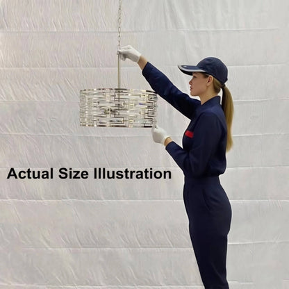 Suspension Anita avec abat-jour tambour et prismes en verre transparent