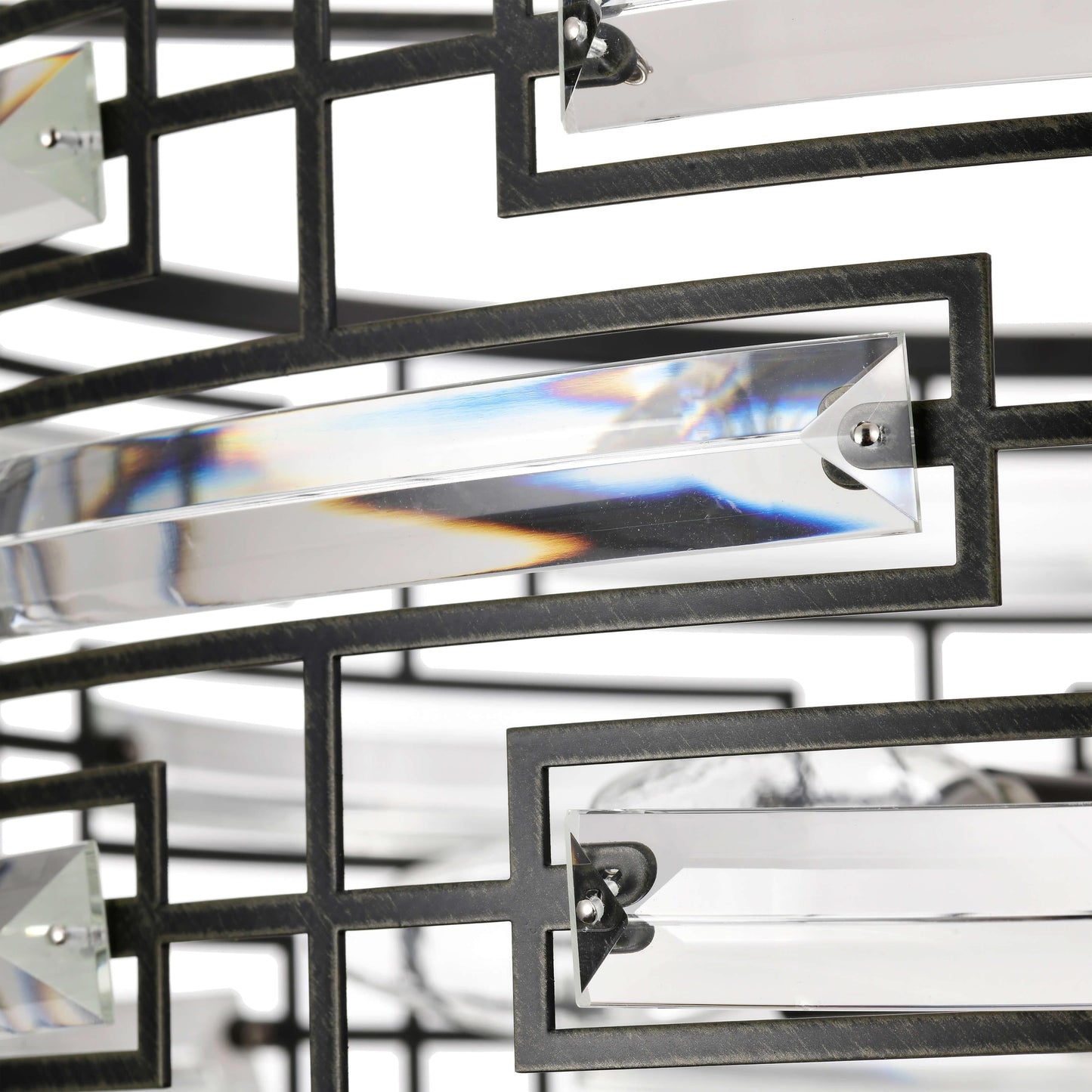 Suspension Anita avec abat-jour tambour et prismes en verre transparent