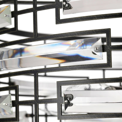 Suspension Anita avec abat-jour tambour et prismes en verre transparent