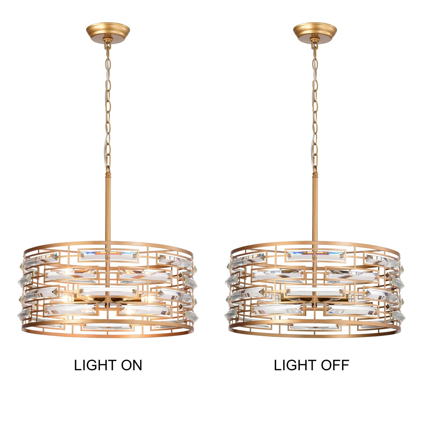 Suspension Anita avec abat-jour tambour et prismes en verre transparent