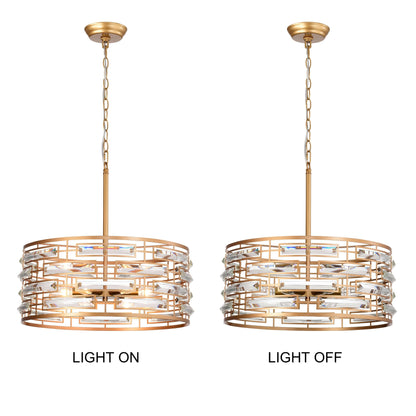 Suspension Anita avec abat-jour tambour et prismes en verre transparent