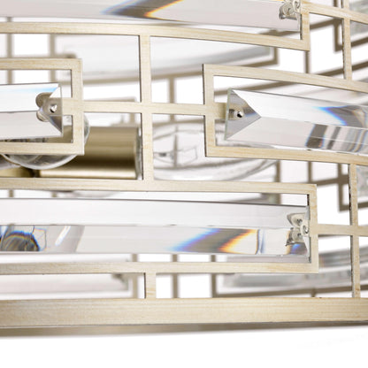 Suspension Anita avec abat-jour tambour et prismes en verre transparent