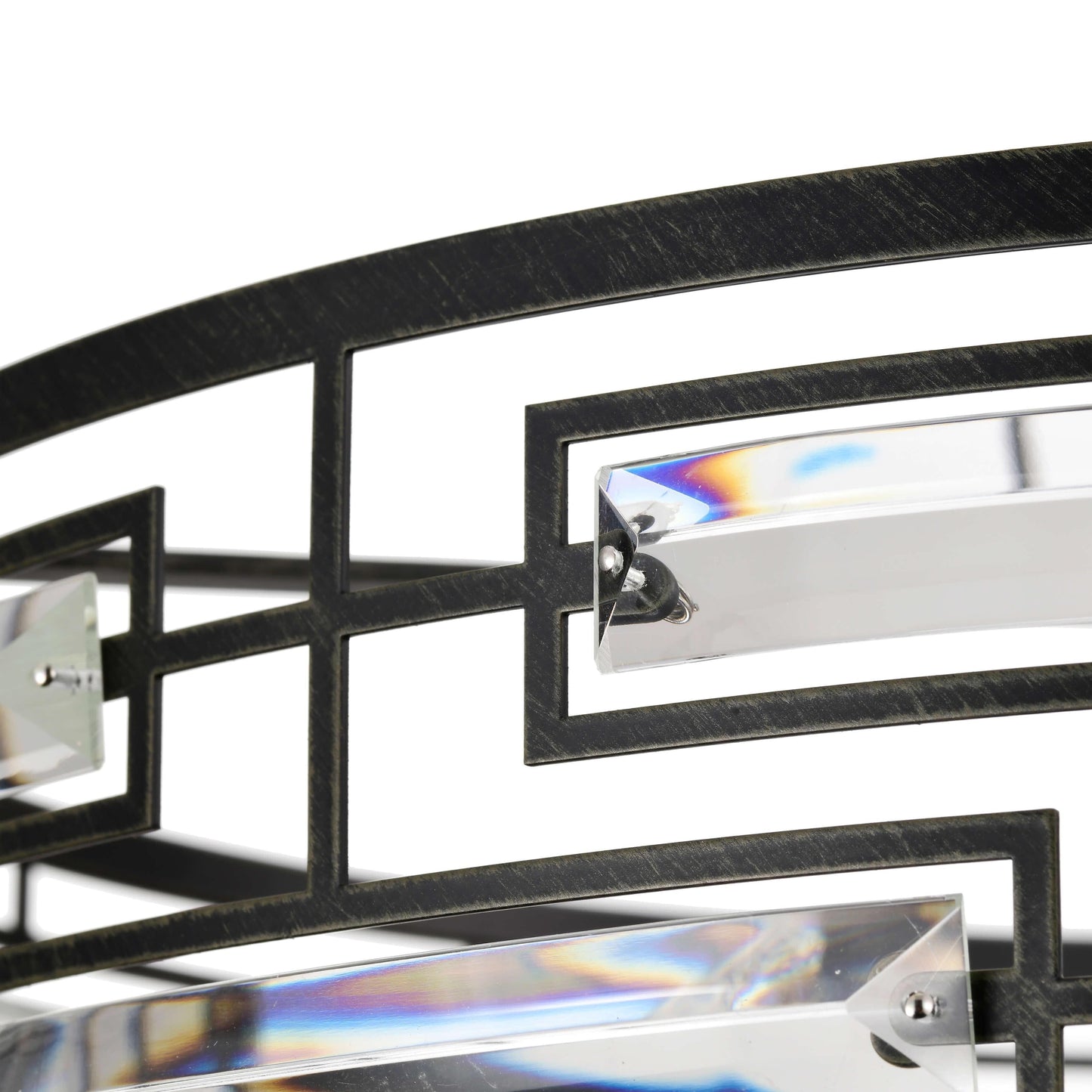 Suspension Anita avec abat-jour tambour et prismes en verre transparent