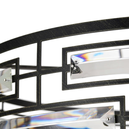 Suspension Anita avec abat-jour tambour et prismes en verre transparent