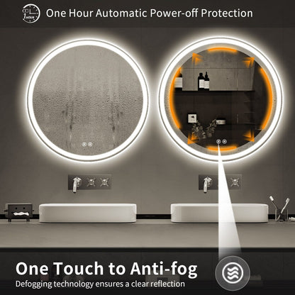 Miroir de coiffure rond sans cadre, à éclairage LED, avec fonction de gradation et anti-buée.