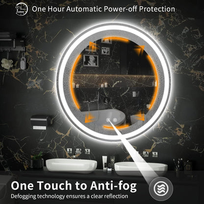 Miroir de coiffure rond sans cadre, à éclairage LED, avec fonction de gradation et anti-buée.