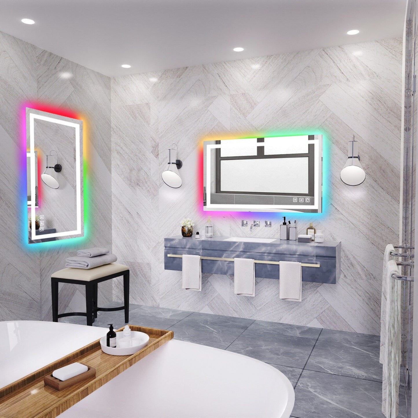 Miroir de salle de bain antibuée avec rétroéclairage RGB et éclairage LED frontal
