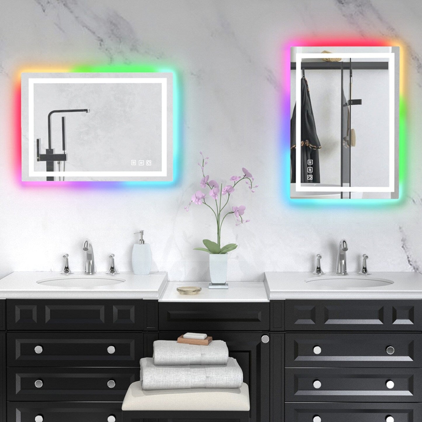 Miroir de salle de bain antibuée avec rétroéclairage RGB et éclairage LED frontal