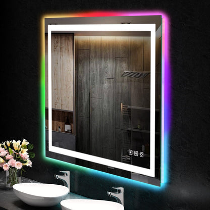 Miroir de salle de bain antibuée avec rétroéclairage RGB et éclairage LED frontal