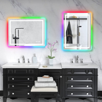 Miroir de salle de bain antibuée avec rétroéclairage RGB et éclairage LED frontal