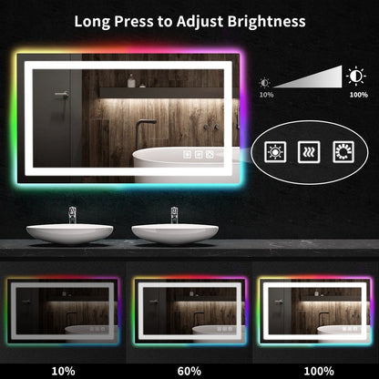 Miroir de salle de bain antibuée avec rétroéclairage RGB et éclairage LED frontal