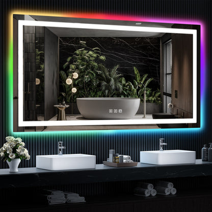 Miroir de salle de bain antibuée avec rétroéclairage RGB et éclairage LED frontal