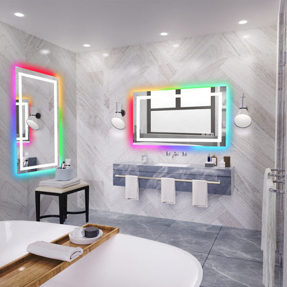 Miroir de salle de bain antibuée avec rétroéclairage RGB et éclairage LED frontal