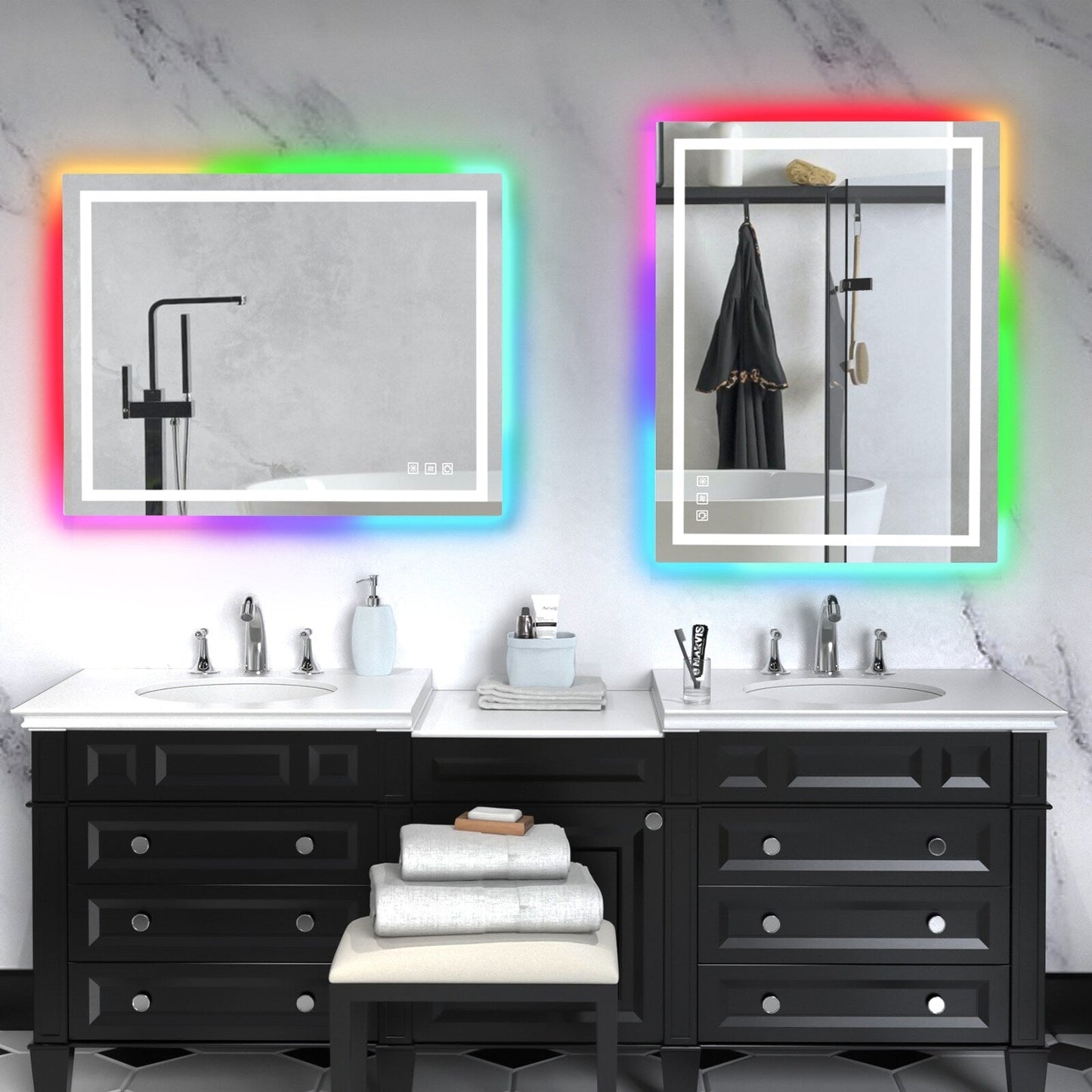 Miroir de salle de bain antibuée avec rétroéclairage RGB et éclairage LED frontal