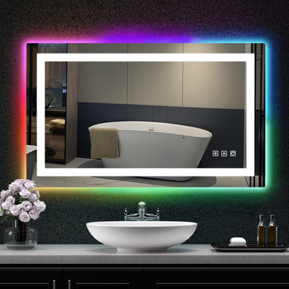 Miroir de salle de bain antibuée avec rétroéclairage RGB et éclairage LED frontal