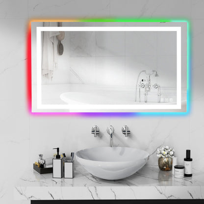Miroir de salle de bain antibuée avec rétroéclairage RGB et éclairage LED frontal