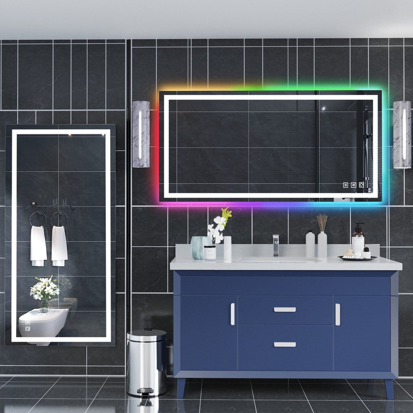 Miroir de salle de bain antibuée avec rétroéclairage RGB et éclairage LED frontal