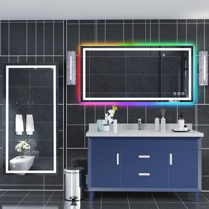 Miroir de salle de bain antibuée avec rétroéclairage RGB et éclairage LED frontal
