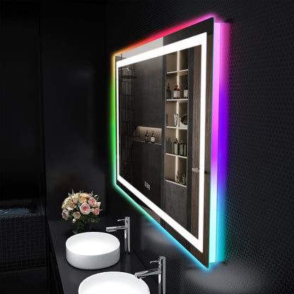 Miroir de salle de bain antibuée avec rétroéclairage RGB et éclairage LED frontal