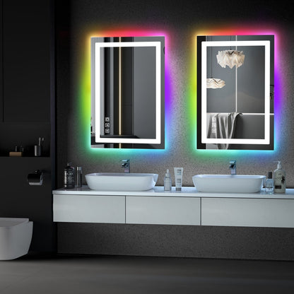 Miroir de salle de bain antibuée avec rétroéclairage RGB et éclairage LED frontal