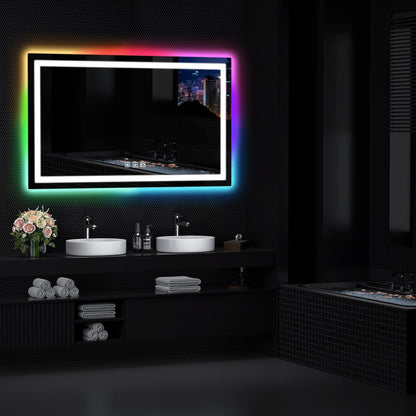 Miroir de salle de bain antibuée avec rétroéclairage RGB et éclairage LED frontal