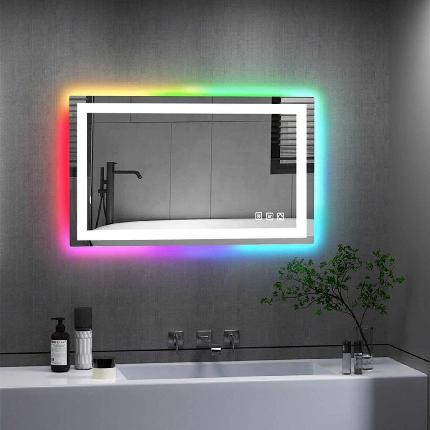 Miroir de salle de bain antibuée avec rétroéclairage RGB et éclairage LED frontal