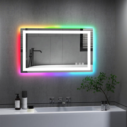 Miroir de salle de bain antibuée avec rétroéclairage RGB et éclairage LED frontal