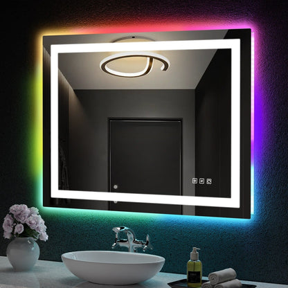 Miroir de salle de bain antibuée avec rétroéclairage RGB et éclairage LED frontal