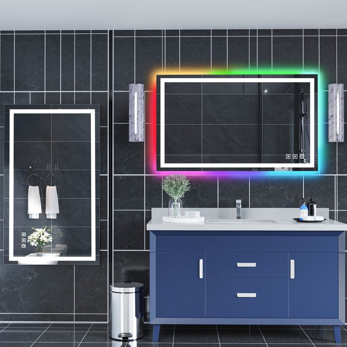 Miroir de salle de bain antibuée avec rétroéclairage RGB et éclairage LED frontal