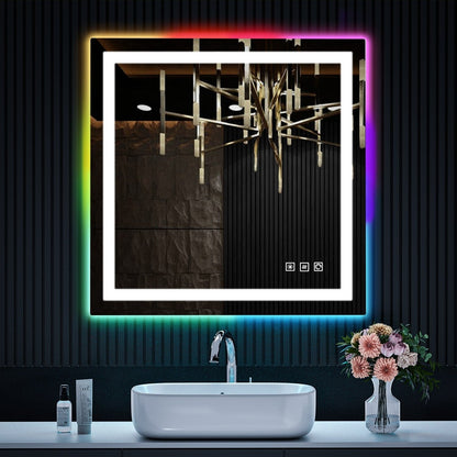 Miroir de salle de bain antibuée avec rétroéclairage RGB et éclairage LED frontal