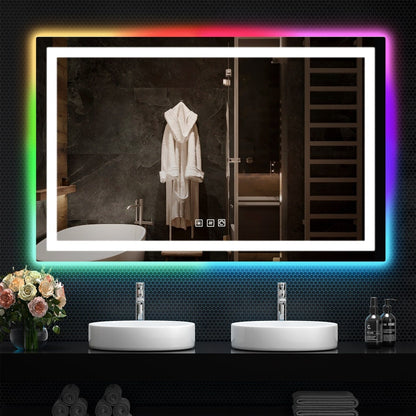 Miroir de salle de bain antibuée avec rétroéclairage RGB et éclairage LED frontal