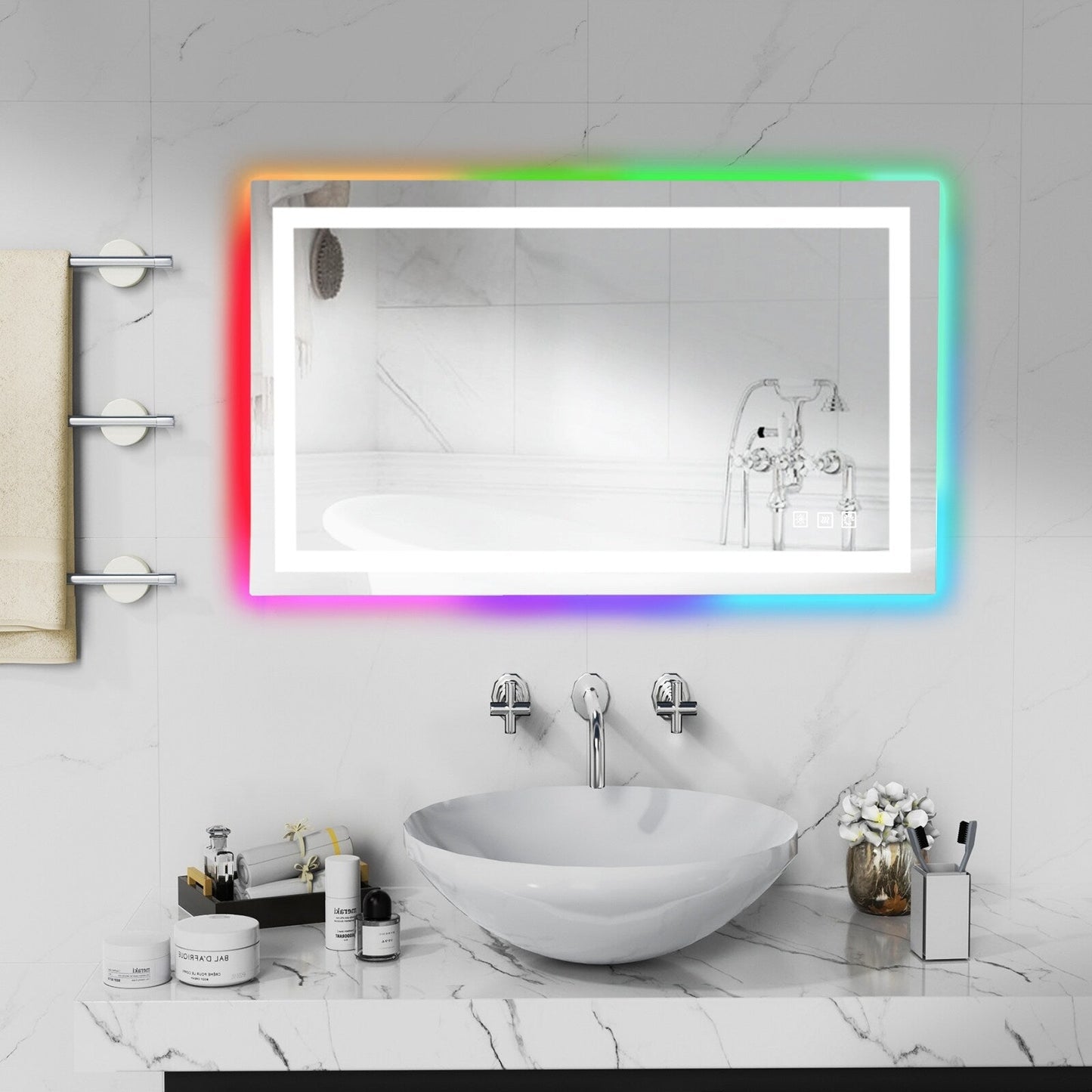 Miroir de salle de bain antibuée avec rétroéclairage RGB et éclairage LED frontal
