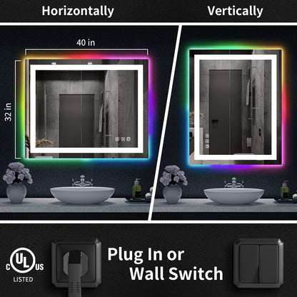 Miroir de salle de bain antibuée avec rétroéclairage RGB et éclairage LED frontal