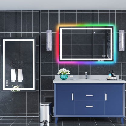 Miroir de salle de bain antibuée avec rétroéclairage RGB et éclairage LED frontal