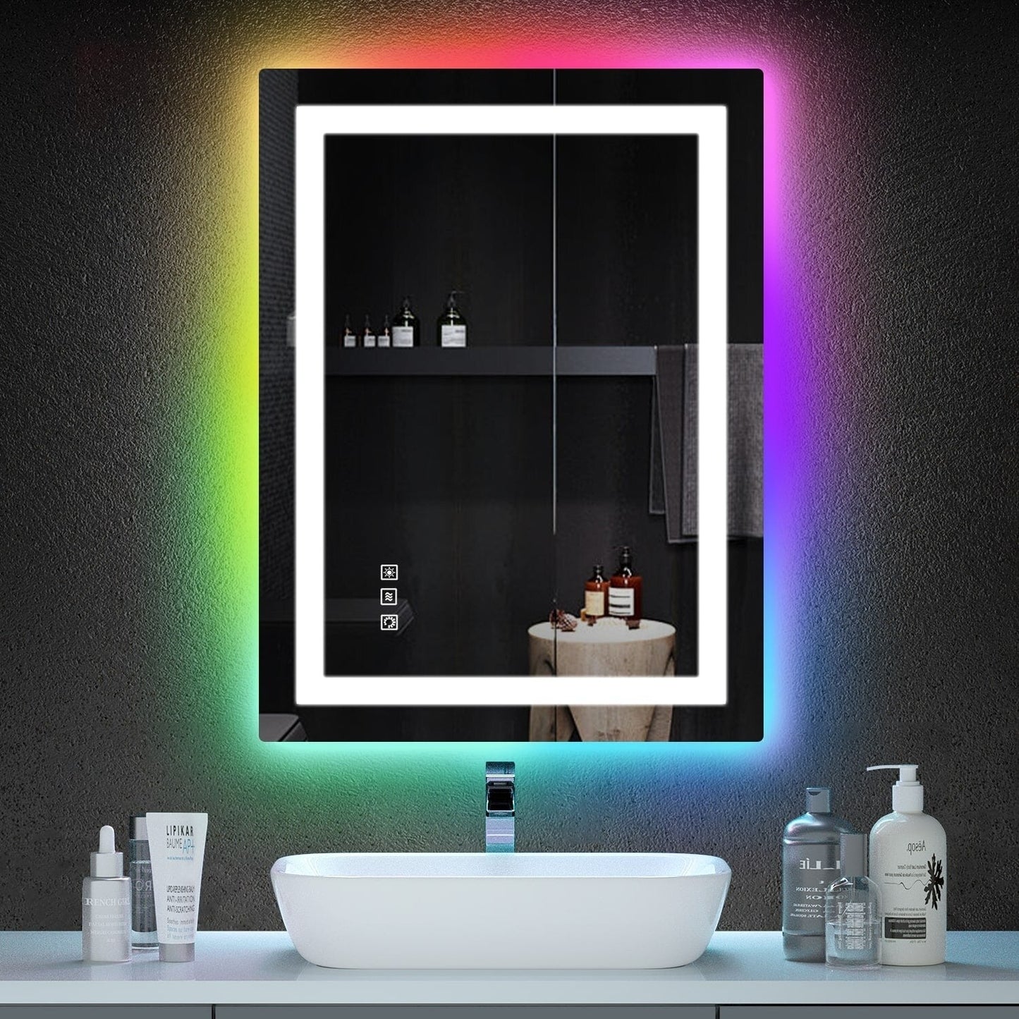 Miroir de salle de bain antibuée avec rétroéclairage RGB et éclairage LED frontal