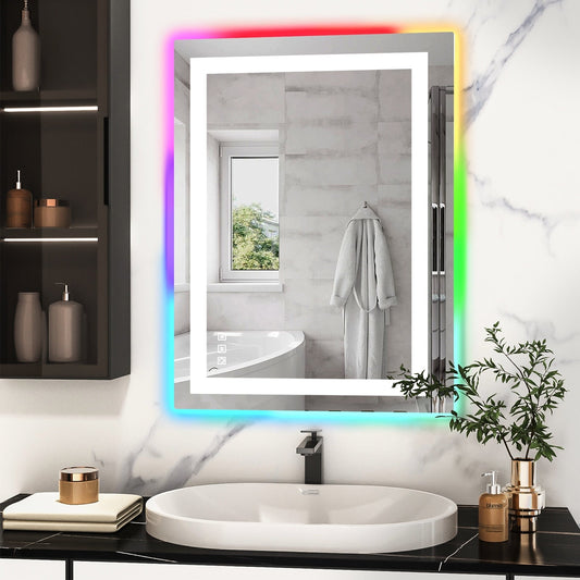 Miroir de salle de bain antibuée avec rétroéclairage RGB et éclairage LED frontal