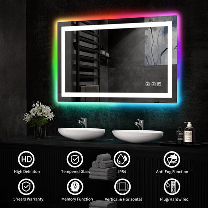 Miroir de salle de bain antibuée avec rétroéclairage RGB et éclairage LED frontal