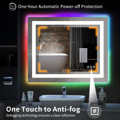 Miroir de salle de bain antibuée avec rétroéclairage RGB et éclairage LED frontal