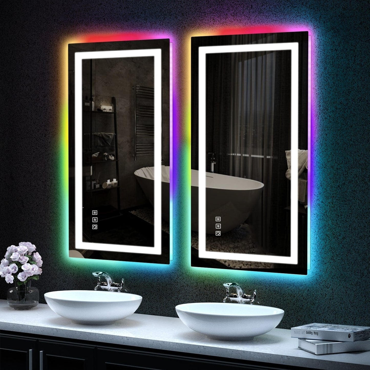 Miroir de salle de bain antibuée avec rétroéclairage RGB et éclairage LED frontal