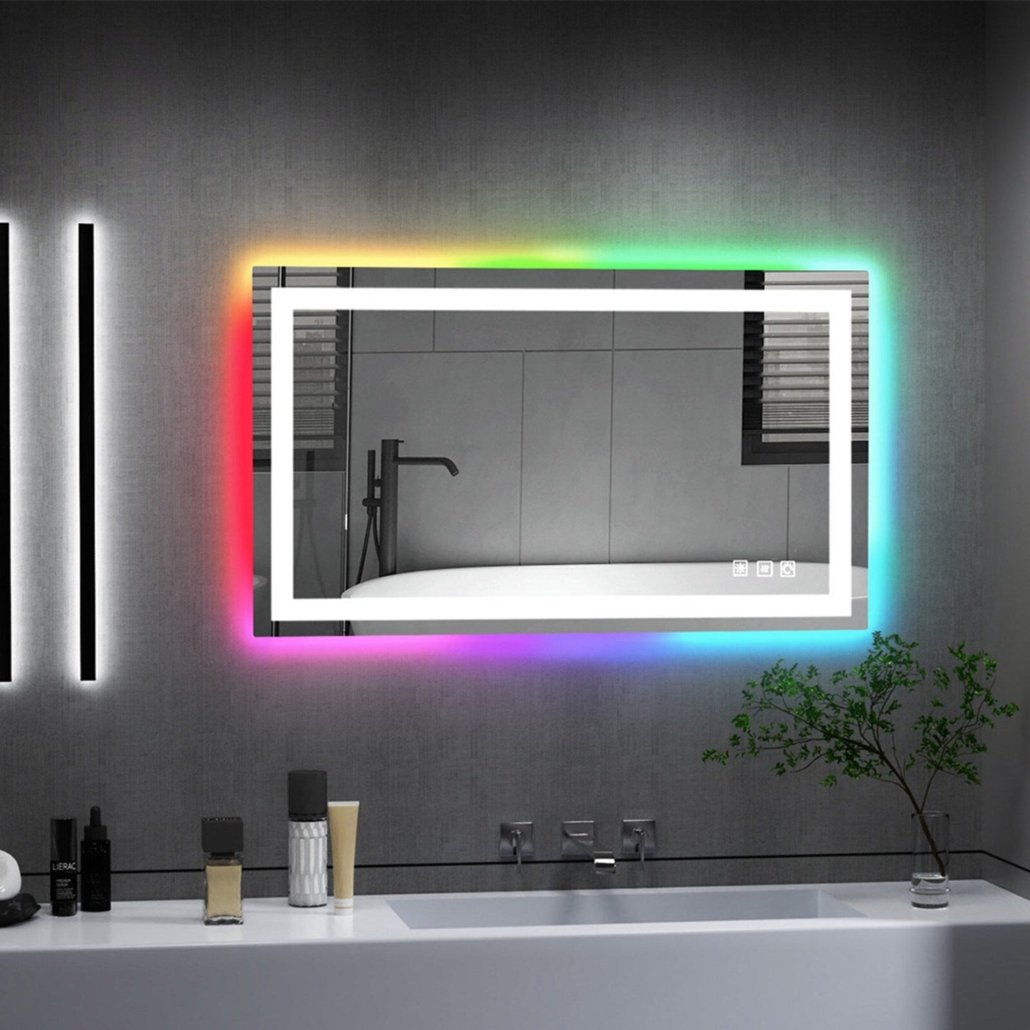 Miroir de salle de bain antibuée avec rétroéclairage RGB et éclairage LED frontal